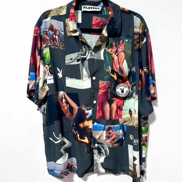 PACSUN Black Casual Button Down Shirt with Eclectic Design LARGE - Picture 1 of 5